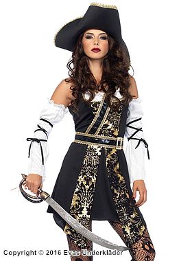 Female pirate captain, costume dress, brocade, belt
